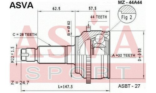 ШРУС Asva, внешний, арт. MZ-44A44