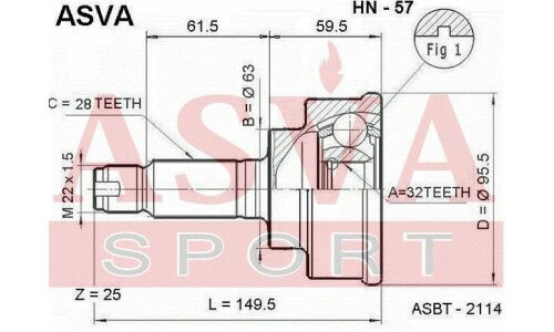 ШРУС Asva, внешний, арт. HN-57