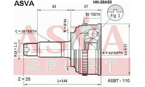ШРУС Asva, внешний, арт. HN-29A50