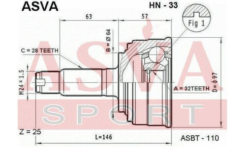 ШРУС Asva, наружный, для Honda CR-V, арт. HN-33