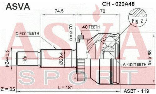 ШРУС Asva, внешний, арт. CH-020A48