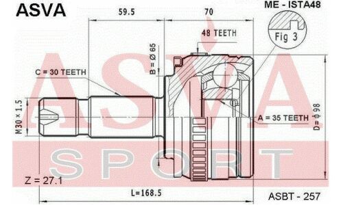 ШРУС Asva, наружный, для SsangYong Istana, арт. ME-ISTA48