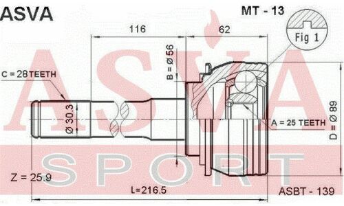 ШРУС Asva, наружный, для Mitsubishi Pajero / Delica, арт. MT-13