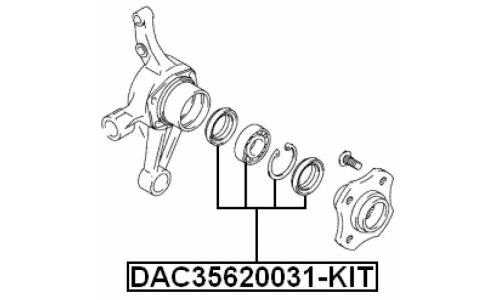 Подшипник ступичный ремкомплект 35x61.8x31 | зад прав/лев Febest, арт. DAC35620031-KIT