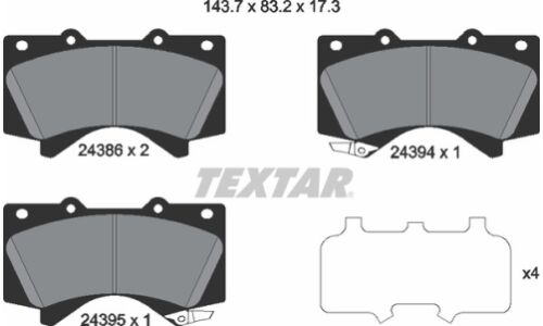 Колодки тормозные дисковые Textar, передние, комплект на ось (4 шт), арт. 2438601
