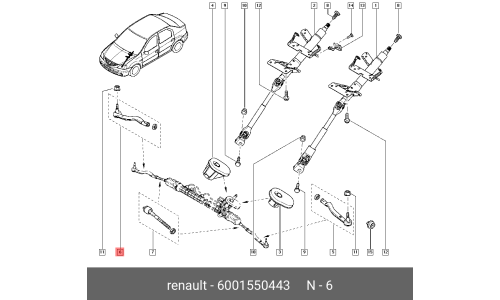Наконечник рулевой тяги Renault, правый, арт. 60 01 550 443