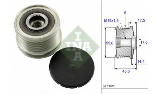 Шкив генератора с обгонной муфтой INA, арт. 535 0105 10