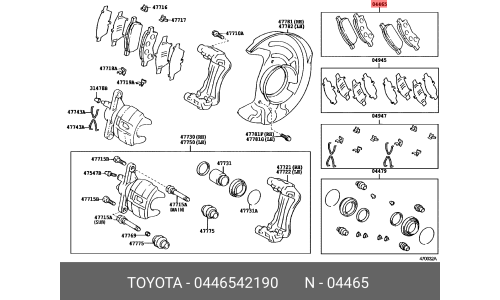 Колодки тормозные дисковые Toyota, передние, комплект на ось (4 шт), арт. 04465-42190
