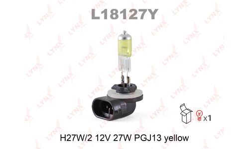 Лампа галогенная LYNXAuto Yellow H27W/2 (PGJ13, T9), 12В, 27Вт, 1 шт, 2800К, арт. L18127Y