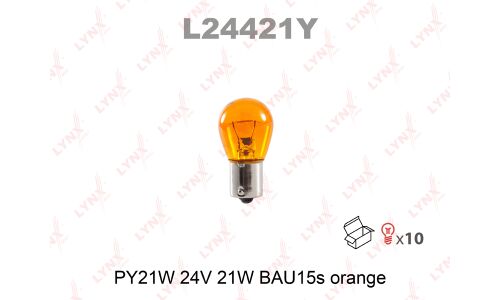 Лампа LYNXauto PY21W (BAU15s, S25), 24В, 21Вт, оранжевая, 1 шт, арт. L24421Y