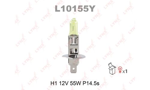 Лампа галогенная LYNXAuto Yellow H1 (P14.5s, T8), 12В, 55Вт, 1 шт, 2800К, арт. L10155Y