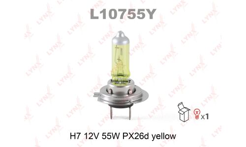 Лампа галогенная LYNXAuto Yellow H7 (PX26d, T11), 12В, 55Вт, 2800К, 1 шт, арт. L10755Y