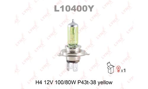 Лампа галогенная LYNXauto H4 (P43t(G16t), T16), 12В, 100/80Вт, 2800К, 1 шт, арт. L10400Y