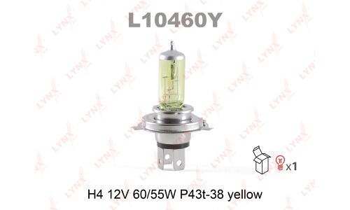 Лампа галогенная LYNXAuto Yellow H4 (P43t, T16), 12В, 60/55Вт, 2800К, 1 шт, арт. L10460Y