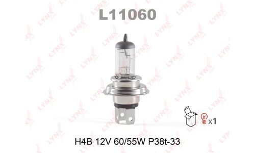 Лампа галогенная LYNXAuto H4B (P30t/IH01, T16), 12В, 60/55Вт, 3200К, 1 шт, арт. L11060