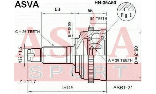 ШРУС Asva, внешний, арт. HN-35A50