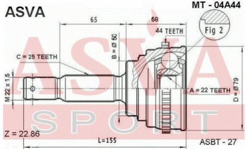 ШРУС Asva, внешний, арт. MT-04A44