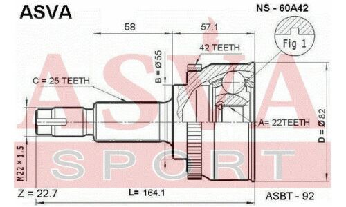 ШРУС Asva, внешний, арт. NS-60A42