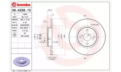 Диск тормозной Brembo, арт. 08A29810