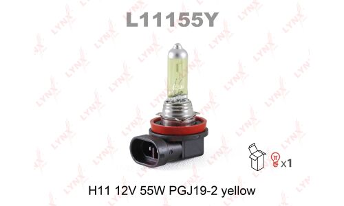 Лампа галогенная LYNXAuto Yellow H11 (PGJ19-2, T11), 12В, 55Вт, 2800К, 1 шт, арт. L11155Y