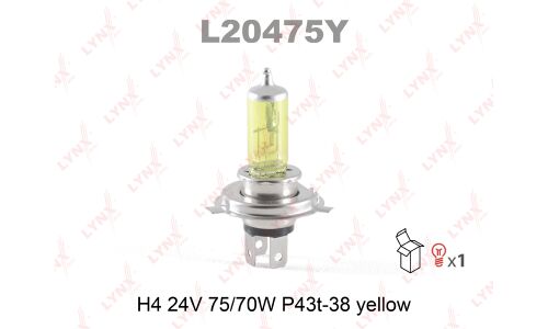Лампа галогенная LYNXAuto Yellow H4 (P43t, T16), 24В, 75/70Вт, 2800К, 1 шт, арт. L20475Y
