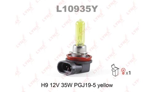 Лампа галогенная LYNXAuto Yellow H9 (PGJ19-5, T11), 12В, 35Вт (соответствует 65Вт), 2800К, 1 шт, арт.L10935Y