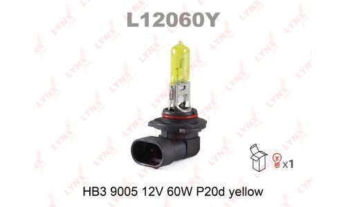 Лампа галогенная LYNXAuto Yellow HB3(9005) (P20d, T12), 12В, 60Вт, 2800К, 1 шт, арт. L12060Y