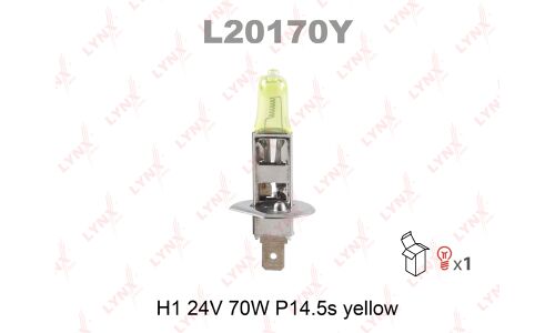 Лампа галогенная LYNXAuto Yellow H1 (P14.5s, T8), 24В, 70Вт, 2800К, 1 шт, арт. L20170Y