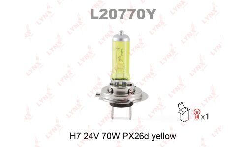 Лампа галогенная LYNXAuto Yellow H7 (PX26d, T11), 24В, 70Вт, 2800К, 1 шт, арт. L20770Y
