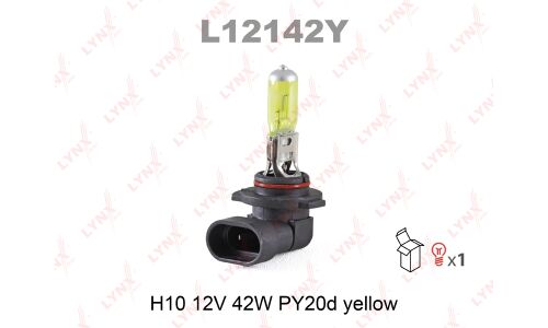 Лампа галогенная LYNXAuto Yellow H10 (PY20d, T12), 12В, 42Вт, 2800К, 1 шт, арт. L12142Y