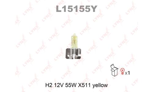 Лампа галогенная LYNXAuto Yellow H2 (X511, T9), 12В, 55Вт, 2800К, 1 шт, арт. L15155Y