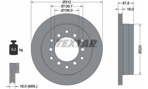 Диск тормозной с покрытием PRO | зад прав/лев Textar, арт. 92170103