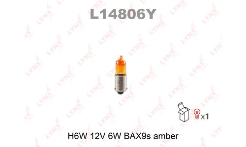 Лампа LYNXauto Amber H6W (BAX9s, T9), 12В, 6Вт, оранжевая, 1 шт, арт. L14806Y