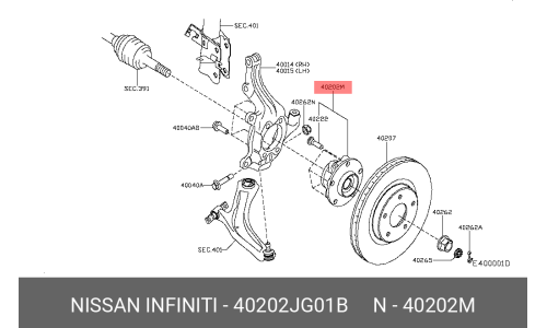 Подшипник ступицы колеса | перед лев Nissan, арт. 40202-JG01B
