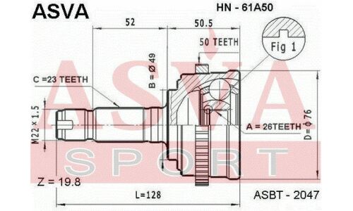 ШРУС Asva, передний, внешний, арт. HN-61A50