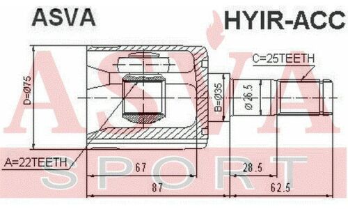 ШРУС Asva, передний, правый, внутренний, для Hyundai Accent / Verna, арт. HYIR-ACC