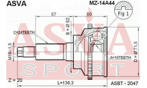 ШРУС Asva, наружный, для Mazda Demio, арт. MZ-14A44