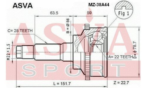 ШРУС Asva, внешний, арт. MZ-38A44