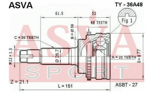 ШРУС Asva, внешний, арт. TY-36A48