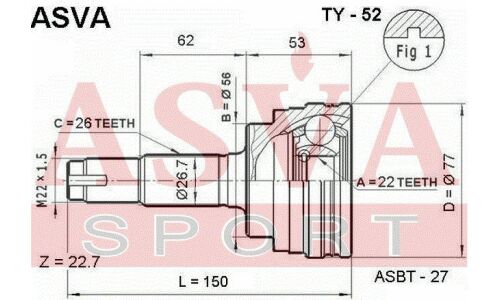ШРУС Asva, внешний, арт. TY-52