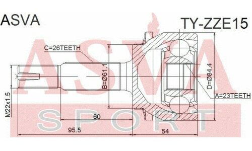 ШРУС Asva внешний, арт. TY-ZZE15