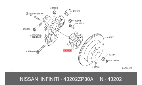 Ступица колеса | зад лев Nissan, арт. 43202-ZP80A
