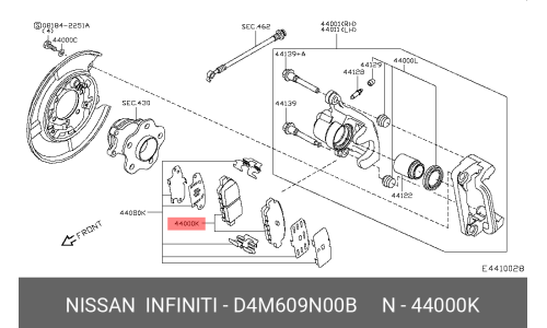 Колодки тормозные дисковые Nissan, задние, комплект на ось (4 шт), арт. D4M60-9N00B