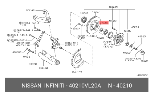 Подшипник ступицы колеса | перед Nissan, арт. 40210-VL20A