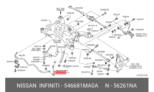 Стойка стабилизатора (линк) Nissan, задняя, левая, арт. 54668-1MA0A