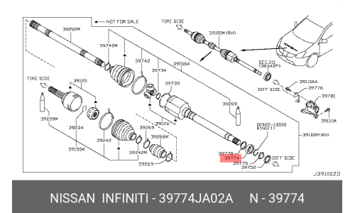 Подшипник привода опорный Nissan, арт. 39774-JA02A