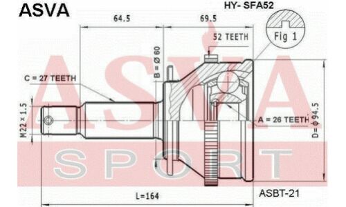 ШРУС Asva, передний, наружный, для Hyundai Santa Fe, арт. HY-SFA52