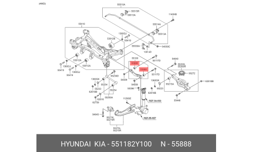 Сайлентблок рычага подвески | перед прав Hyundai/Kia, арт. 55118-2Y100
