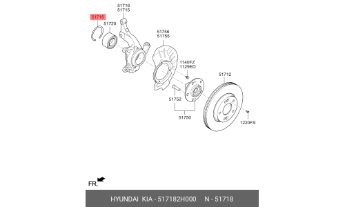 Стопорное кольцо ступицы колеса | перед Hyundai/Kia, арт. 51718-2H000