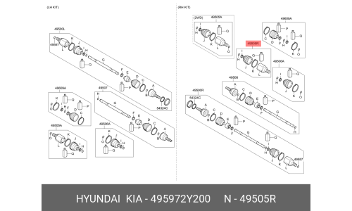 ШРУС внутренний | перед прав Hyundai/Kia, арт. 49597-2Y200